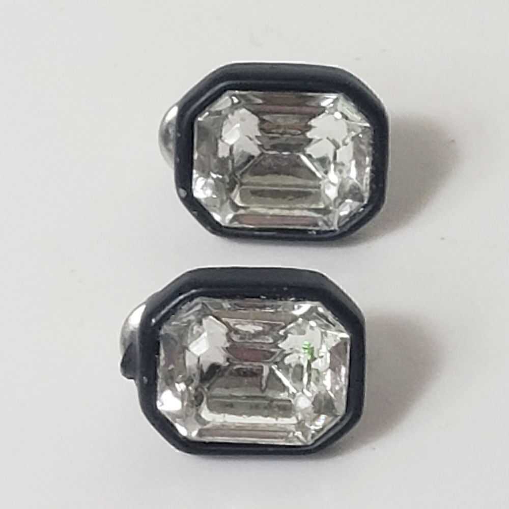 Black Framed Crystal Post Pierced Earrings